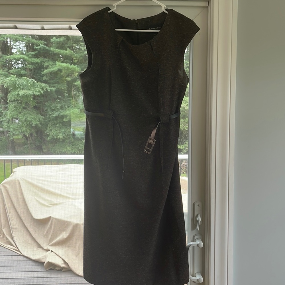 Brown Connected Apparel dress w/ black and silver belt, size 14